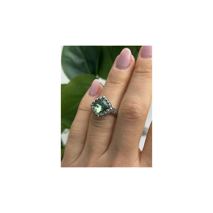 925 Sterling Silver Cushion-Cut Green Peridot Ring Size 5.5