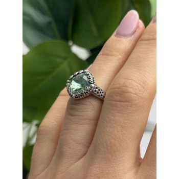 925 Sterling Silver Cushion-Cut Green Peridot Ring Size 5.5
