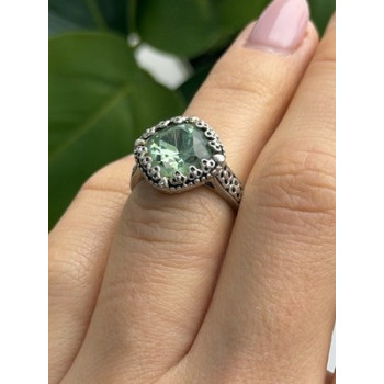 925 Sterling Silver Cushion-Cut Green Peridot Ring Size 5.5