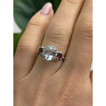 925 Sterling Silver Beryl & Garnet Ring Size 6.5