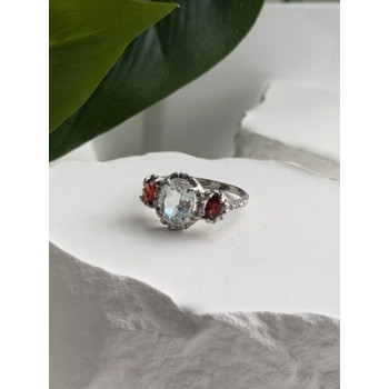 925 Sterling Silver Beryl & Garnet Ring Size 6.5