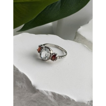 925 Sterling Silver Beryl & Garnet Ring Size 6.5