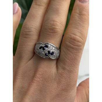 925 Sterling Silver Sapphire & Beryl Ring Size 10