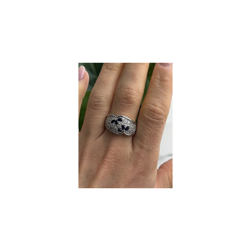 925 Sterling Silver Sapphire & Beryl Ring Size 10