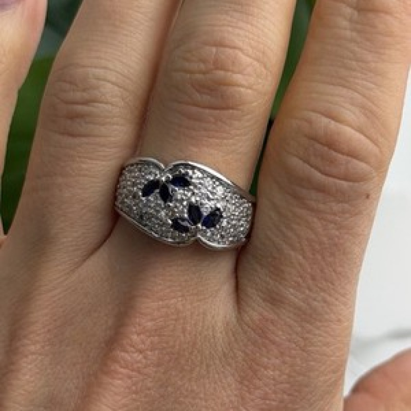 925 Sterling Silver Sapphire & Beryl Ring Size 10