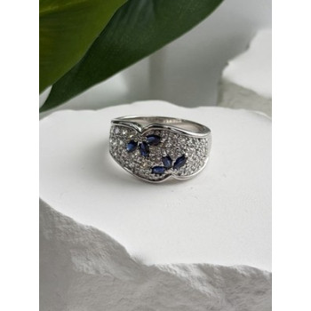 925 Sterling Silver Sapphire & Beryl Ring Size 10