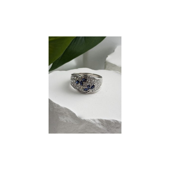 925 Sterling Silver Sapphire & Beryl Ring Size 10