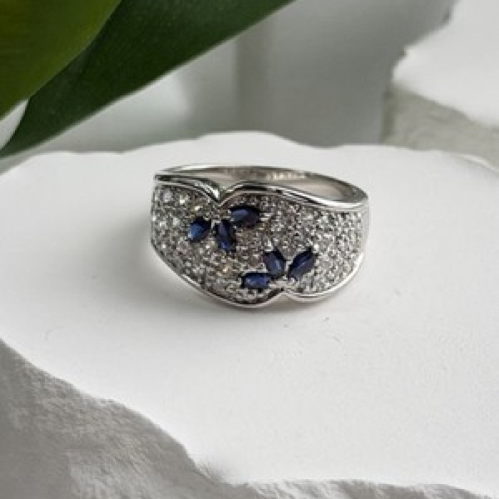 925 Sterling Silver Sapphire & Beryl Ring Size 10