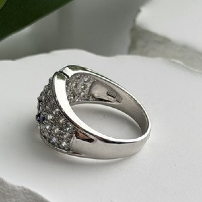 925 Sterling Silver Sapphire & Beryl Ring Size 10