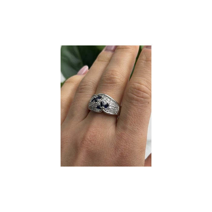 925 Sterling Silver Sapphire & Beryl Ring Size 10