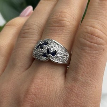 925 Sterling Silver Sapphire & Beryl Ring Size 10