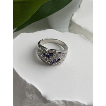 925 Sterling Silver Sapphire & Beryl Ring Size 10