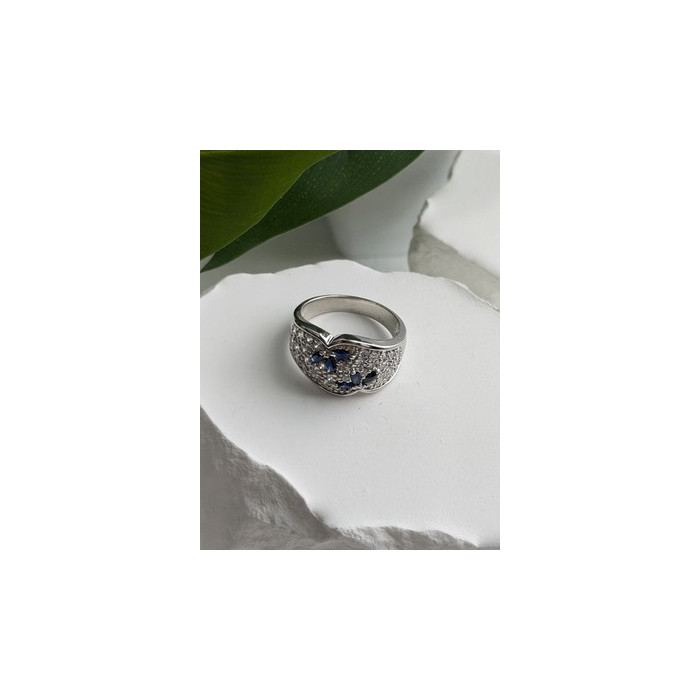 925 Sterling Silver Sapphire & Beryl Ring Size 10