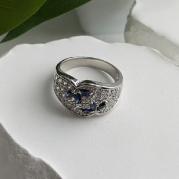 925 Sterling Silver Sapphire & Beryl Ring Size 10