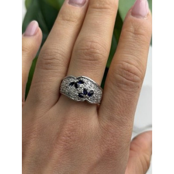 925 Sterling Silver Sapphire & Beryl Ring Size 10