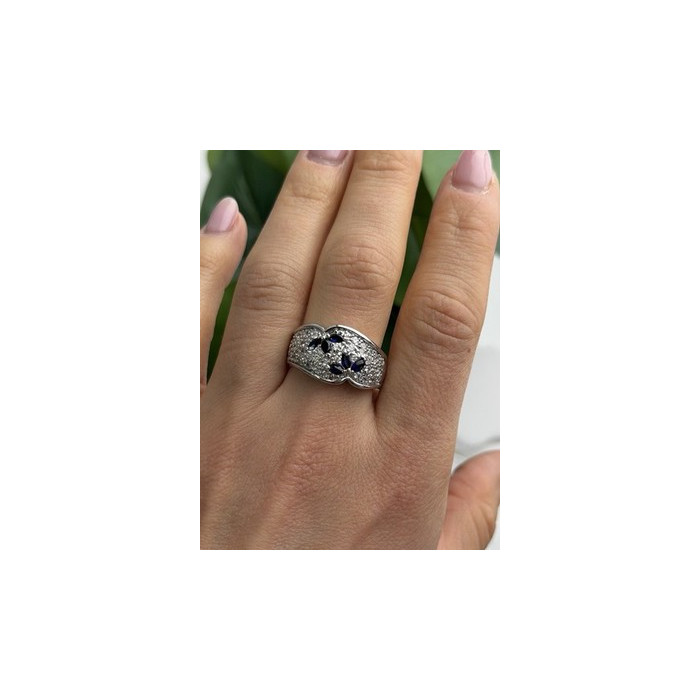 925 Sterling Silver Sapphire & Beryl Ring Size 10