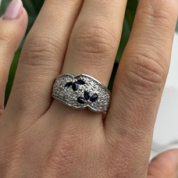 925 Sterling Silver Sapphire & Beryl Ring Size 10