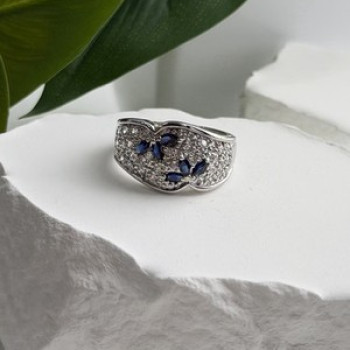 925 Sterling Silver Sapphire & Beryl Ring Size 10