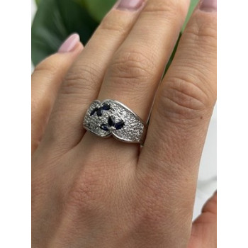 925 Sterling Silver Sapphire & Beryl Ring Size 10