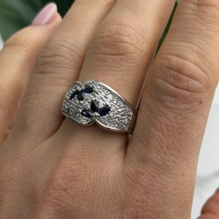 925 Sterling Silver Sapphire & Beryl Ring Size 10