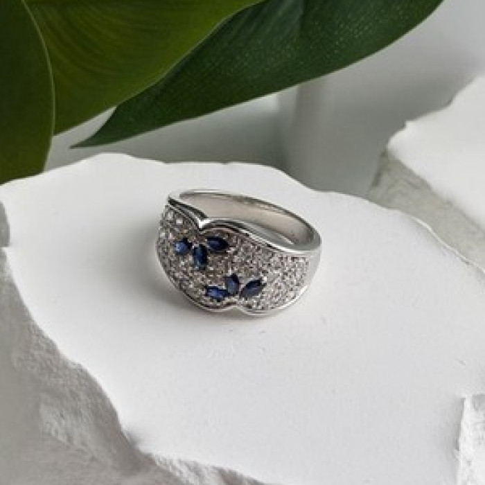 925 Sterling Silver Sapphire & Beryl Ring Size 10