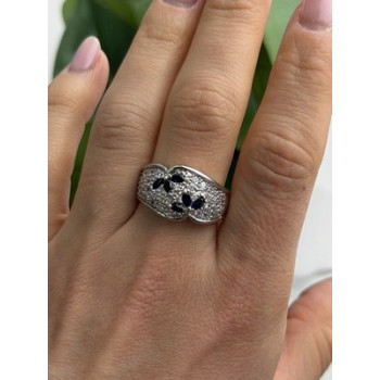 925 Sterling Silver Sapphire & Beryl Ring Size 10