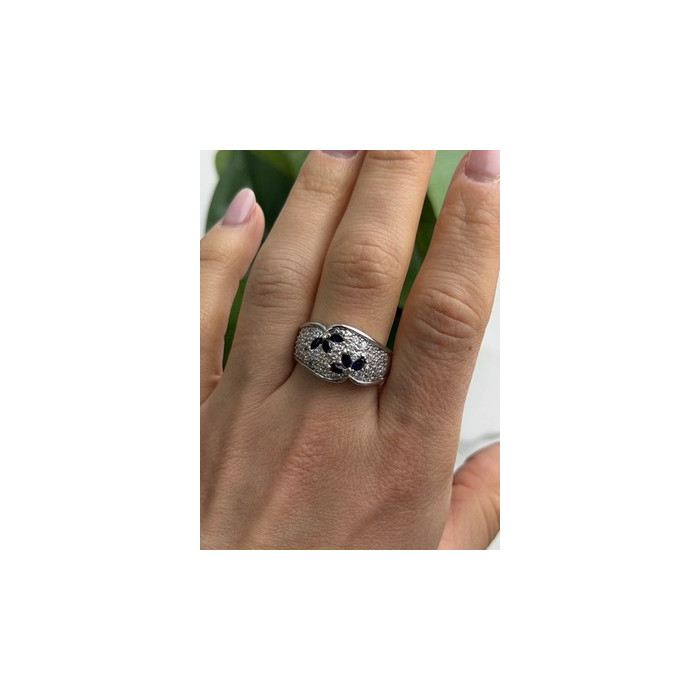 925 Sterling Silver Sapphire & Beryl Ring Size 10