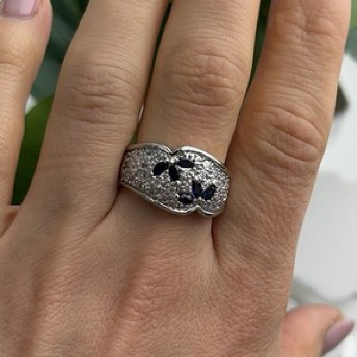 925 Sterling Silver Sapphire & Beryl Ring Size 10