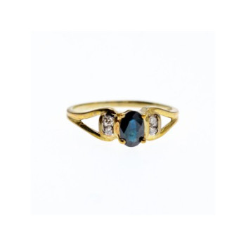 10K YELLOW GOLD BLUE SPINEL & DIAMONDS RING SIZE 8