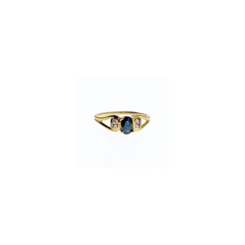 10K YELLOW GOLD BLUE SPINEL & DIAMONDS RING SIZE 8