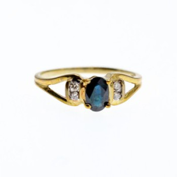 10K Yellow Gold Blue Spinel & Diamonds Ring Size 8