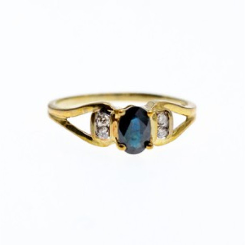 10K Yellow Gold Blue Spinel & Diamonds Ring Size 8