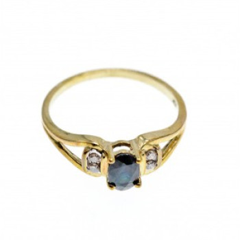 10K Yellow Gold Blue Spinel & Diamonds Ring Size 8