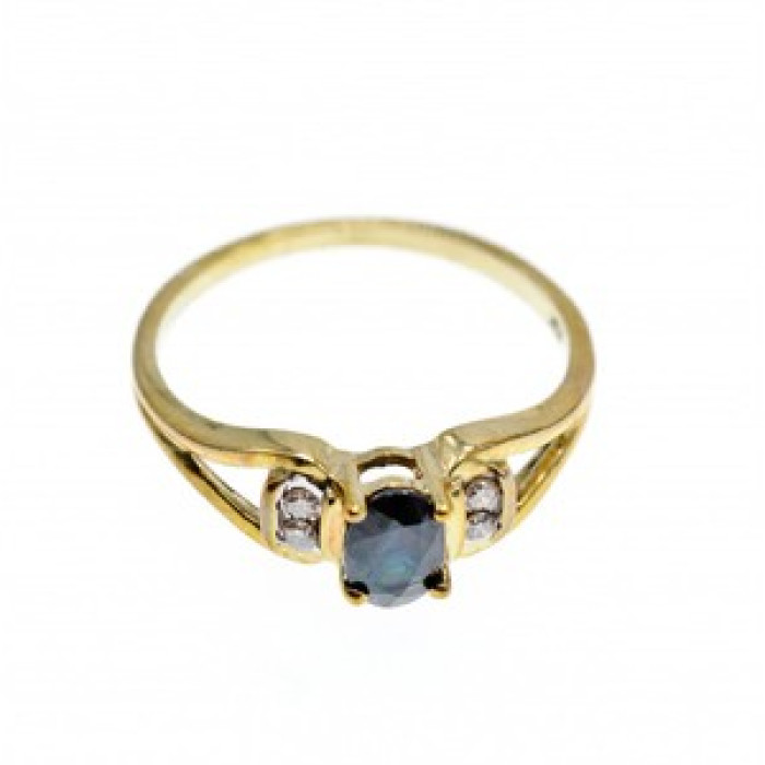 10K Yellow Gold Blue Spinel & Diamonds Ring Size 8