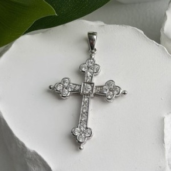 925 Sterling Silver Cz Cross Length 1.9 in