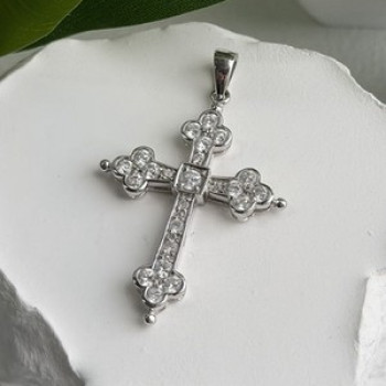 925 Sterling Silver Cz Cross Length 1.9 in