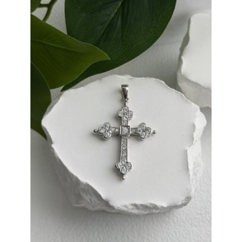 925 Sterling Silver Cz Cross Length 1.9 in