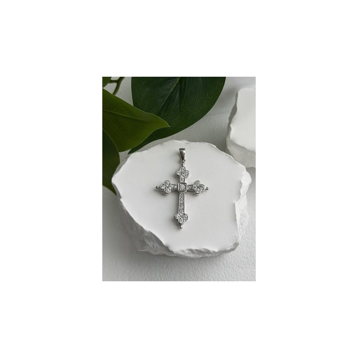 925 Sterling Silver Cz Cross Length 1.9 in