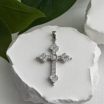 925 Sterling Silver Cz Cross Length 1.9 in