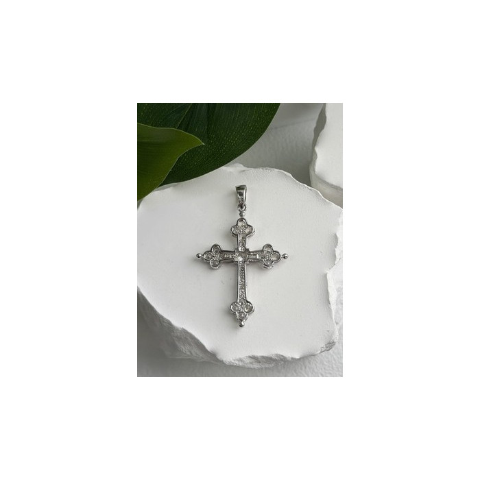 925 Sterling Silver Cz Cross Length 1.9 in