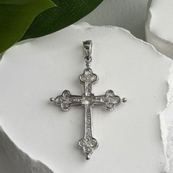 925 Sterling Silver Cz Cross Length 1.9 in