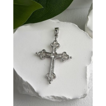 925 Sterling Silver Cz Cross Length 1.9 in