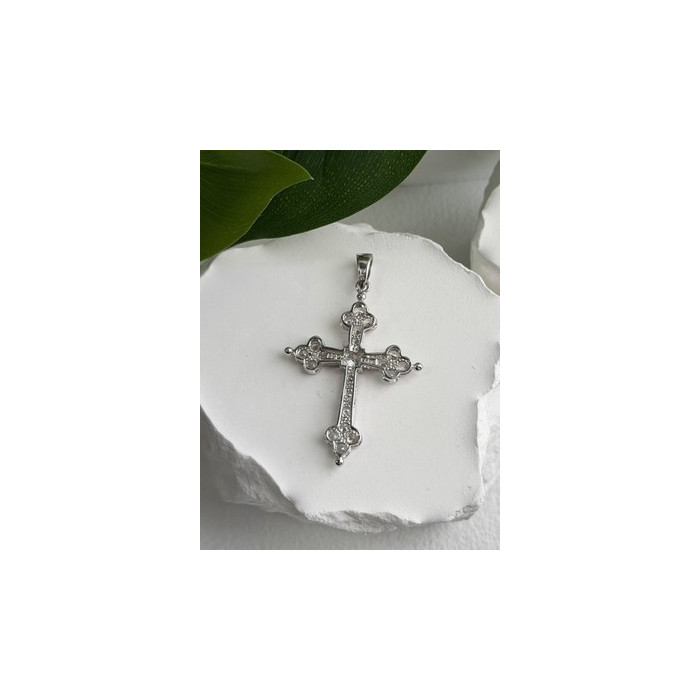 925 Sterling Silver Cz Cross Length 1.9 in