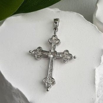 925 Sterling Silver Cz Cross Length 1.9 in