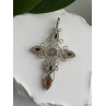 925 Sterling Silver Amber Cross Length 2 in