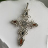 925 Sterling Silver Amber Cross Length 2 in