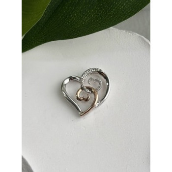 JWBR 10K Yellow Gold & 925 Sterling Silver Diamond Heart Pendant