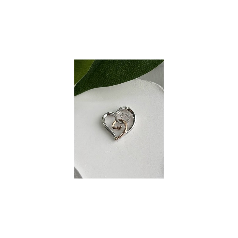 JWBR 10K Yellow Gold & 925 Sterling Silver Diamond Heart Pendant