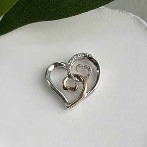 JWBR 10K Yellow Gold & 925 Sterling Silver Diamond Heart Pendant