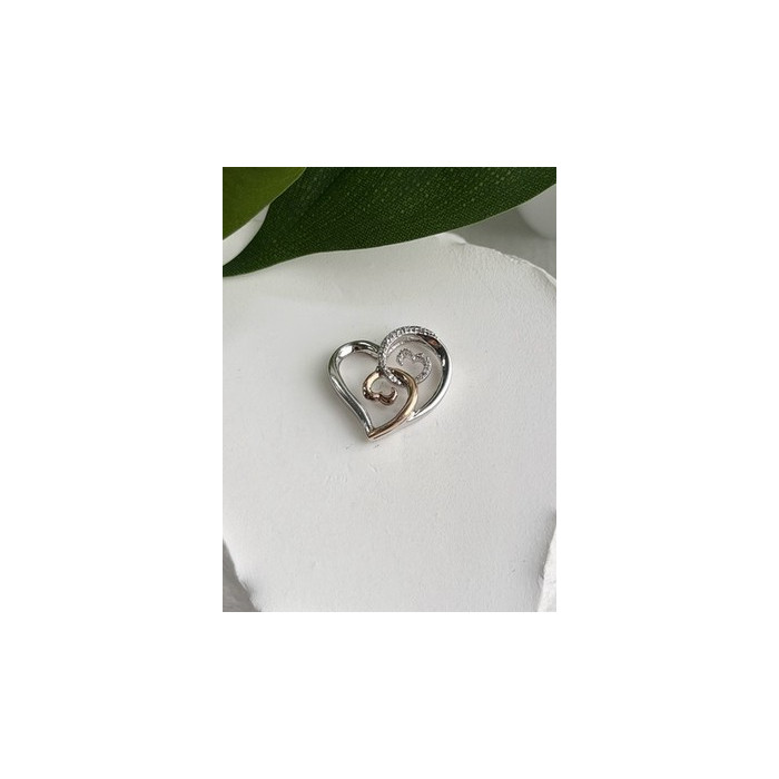 JWBR 10K Yellow Gold & 925 Sterling Silver Diamond Heart Pendant